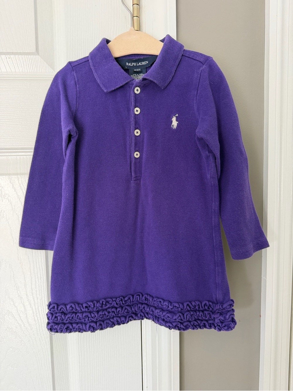 Vintage Ralph Lauren Purple Polo Dress 2T | 100% Cotton Ruffle Hem